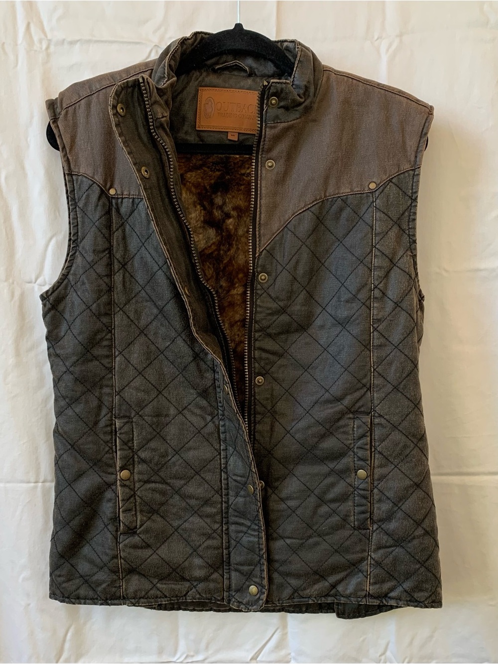 Women's Outback Quilted Brown Vest with Faux Fur lining
